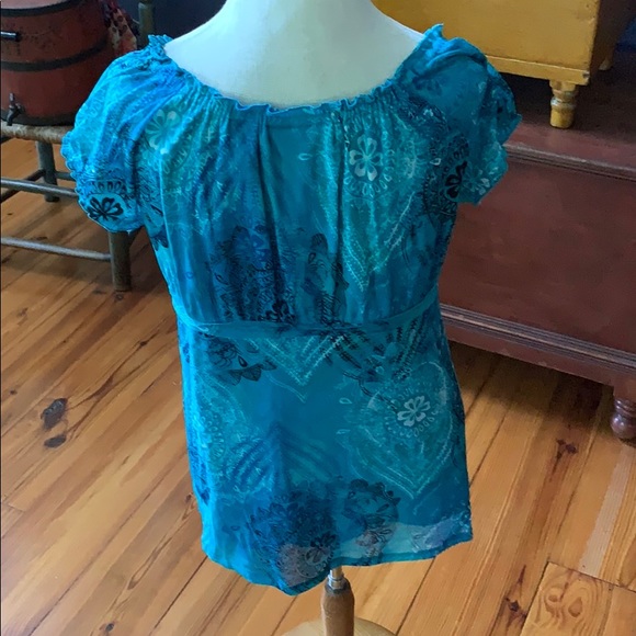 Axcess Babydoll Top Large Bright Teal Pattern - Picture 5 of 7